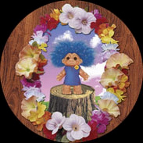 Trolls Blue Troll On Stump With Flowers Button TB1854