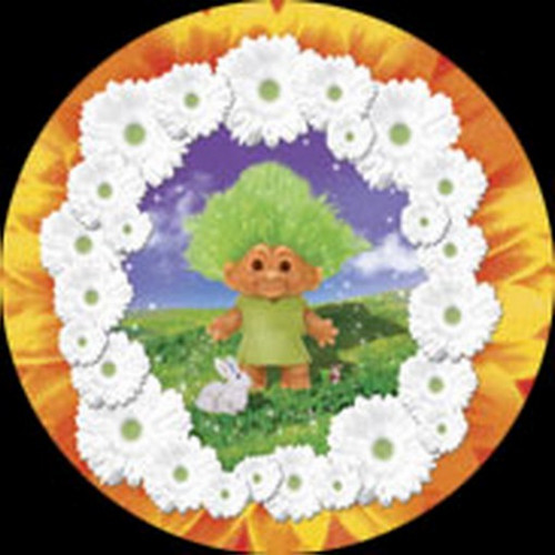 Trolls Green Troll White Flowers Button TB1858