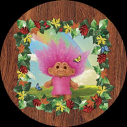 Trolls Pink Troll Wood Background Button TB1862