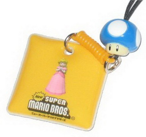 Nintendo Super Mario Bros. Blue Mushroom Princess Peach Charm Keychain