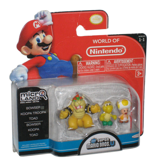World of Nintendo Super Mario Bros. U Micro Land Figure Set - (Bowser Koopa Troopa Toad)