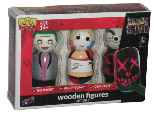 DC Comics Suicide Squad Pin Mate Wooden Figure Set - (Joker / Harley Quinn / Deadshot)