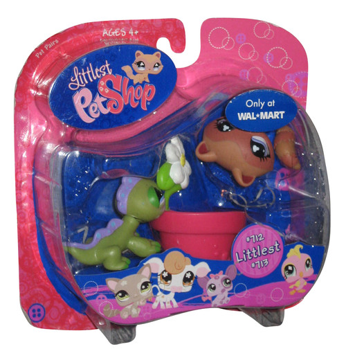 Littlest Pet Shop Iguana & Raccoon with Flower Pot Toy Figure Set 712 / 713