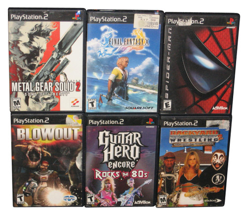 PlayStation 2 Video Game Lot - (6 Games) - Metal Gear Solid 2, Blowout, Final Fantasy X, Spider-Man Guitar Hero