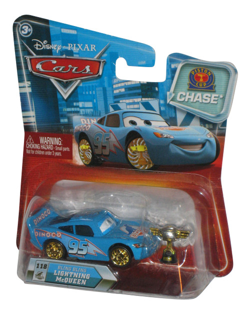 Disney Cars Lenticular Eyes Change Bling Bling Blue Lightning McQueen Chase Toy Car w/ Piston Cup Trophy