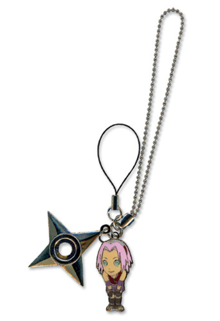 Naruto Shippuden Sakura & Shuriken Star Cell Phone Charm Keychain GE-8692