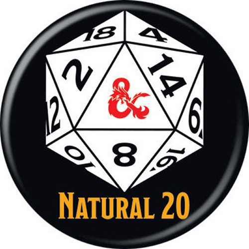 Dungeons & Dragons Natural 20 Black Licensed 1.25 Inch Button 87990