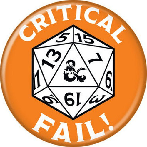 Dungeons & Dragons Critical Fail Orange Licensed 1.25 Inch Button 87993