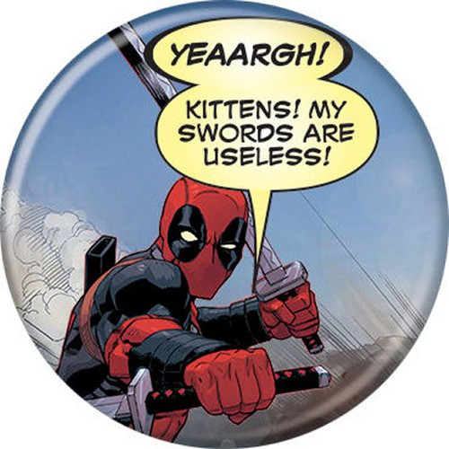 Marvel Comics Deadpool Kittens Swords Useless Licensed 1.25 Inch Button 86678