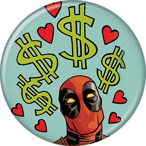 Marvel Comics Deadpool Dollar Signs & Hearts Licensed 1.25 Inch Button 86679