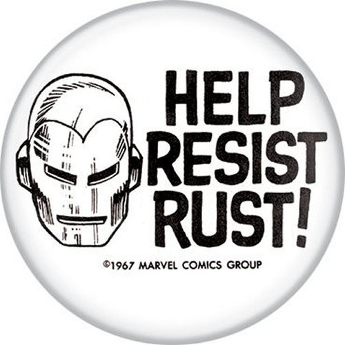 Marvel Comics Iron Man Help Resist Rust Licensed 1.25 Inch Button 87413