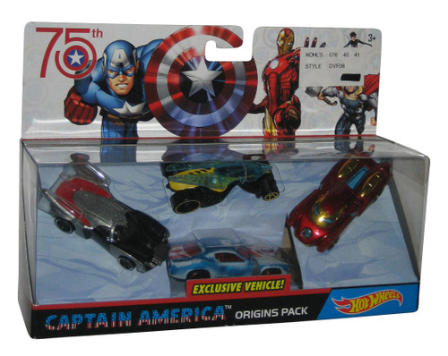 Marvel Captain America Hot Wheels 75th Anniversary Exclusive Vehicle Origins Toy Car 4-Pack Set