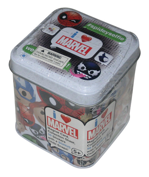 Marvel I Love Spider-Man & Venom Magnet Card, 50 Stickers & Chibi Snapz Tin
