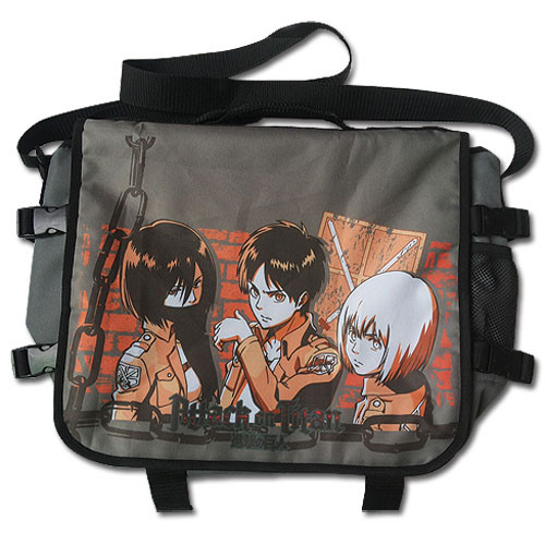 Attack On Titan Eren, Mikasa & Armin Grey & Orange Anime Messenger Bag GE-11626