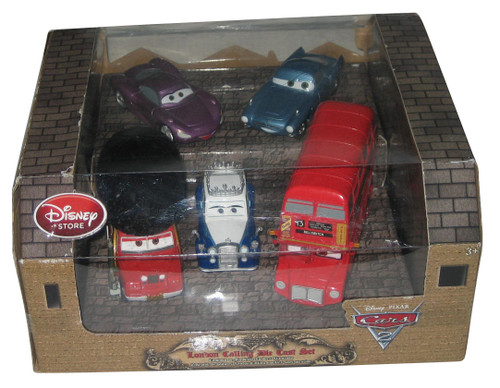 Disney Store Cars 2 Movie Exclusive London Calling Die Cast 5-Pack Toy Car Set - (Finn / Holley / Queen / Guard / Bus)