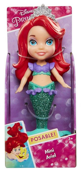 Disney Princess Mini Ariel Mermaid 3.5-Inch Posable Doll w/ Glitter Crown