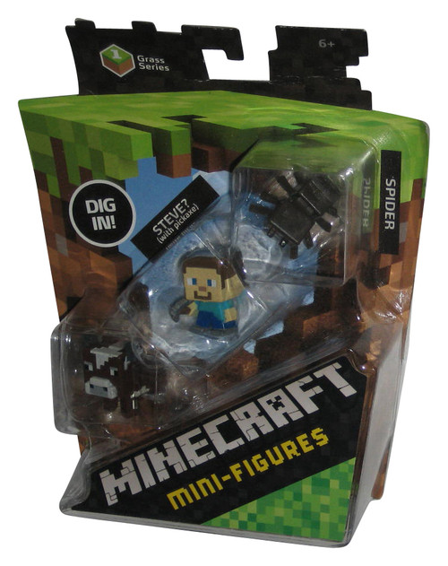 Minecraft Series 1 Cow Steve w/ Pickaxe & Spider (2014) Mattel 3-Pack Figure Set