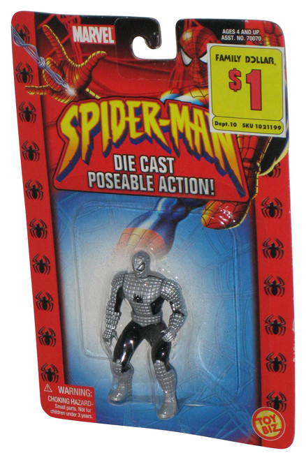 Marvel Spider-Man Silver Armored Die-Cast Poseable (2002) Toy Biz Mini 2.5 Inch Figure