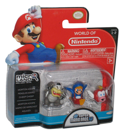World of Nintendo Super Mario Bros U Micro Land Figure Set - (Morton Koopa / Penguin / Cheep Cheep)