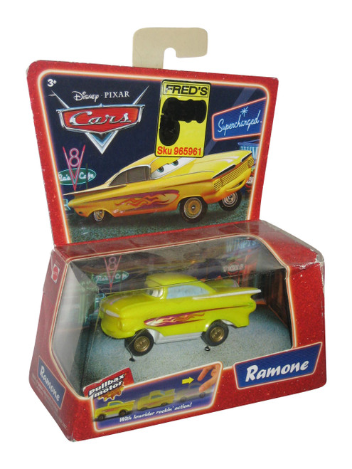 Disney Cars Movie Yellow Ramone Pullbax Motor Car w/ Lowrider Rockin Action -