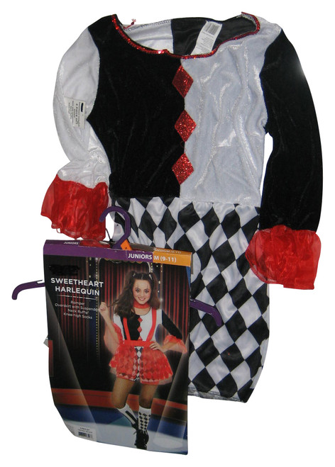 Sweetheart Harlequin Romper Costume (Juniors Medium 9-11) w/ Overskirt, Neck Ruffle & Knee High Socks
