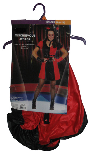 Mischievous Jester Dress Costume (Size Juniors Medium 9-11) w/ Choker, Headband & Glovettes