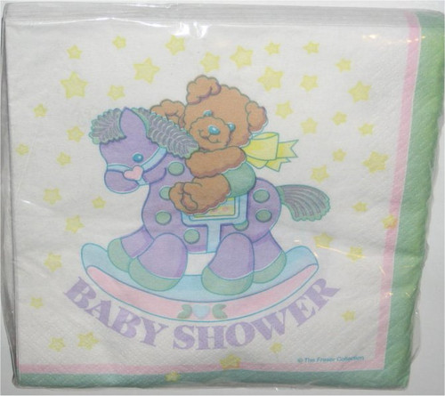Baby Shower Napkin Pack - Rocking Horse & Bear (The Fraser Collection) - 16 Napkins (10 x 10)