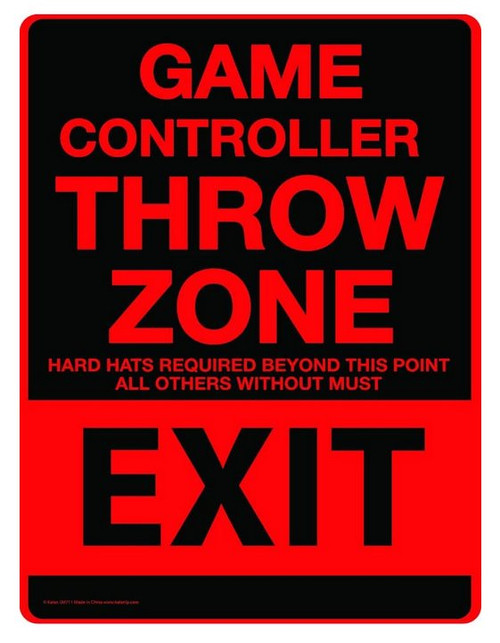 Game Controller Throw Zone Exit Red & Black 8x12-Inch Kalan Tin Metal Sign