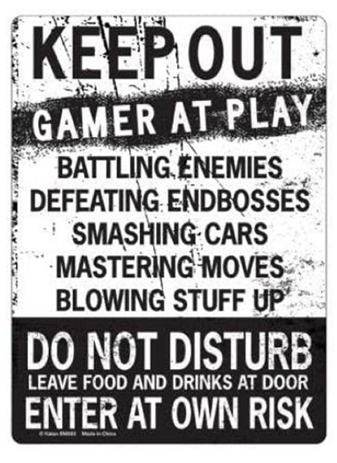 Keep Out Gamer At Play Do Not Disturb Black & White 8x12-Inch Kalan Tin Metal Sign