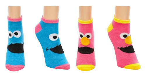 Sesame Street Elmo & Cookie Monster Bioworld Pink & Blue Ankle Socks Pack