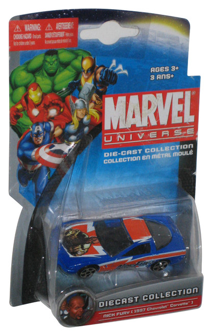 Marvel Universe Die-Cast Collection (2011) Maisto Nick Fury 1997 Blue Chevrolet Corvette Toy Car - (Damaged Packaging)