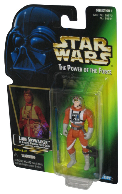 Star Wars Power of The Force (1997) Kenner Luke Skywalker X-Wing Pilot Green Card Figure