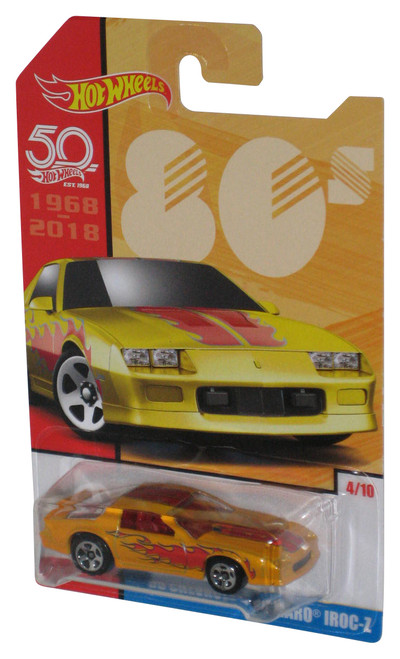 Hot Wheels 50th '80s (2017) Yellow '85 Chevrolet Camaro Iroc-Z Toy Car 4/10