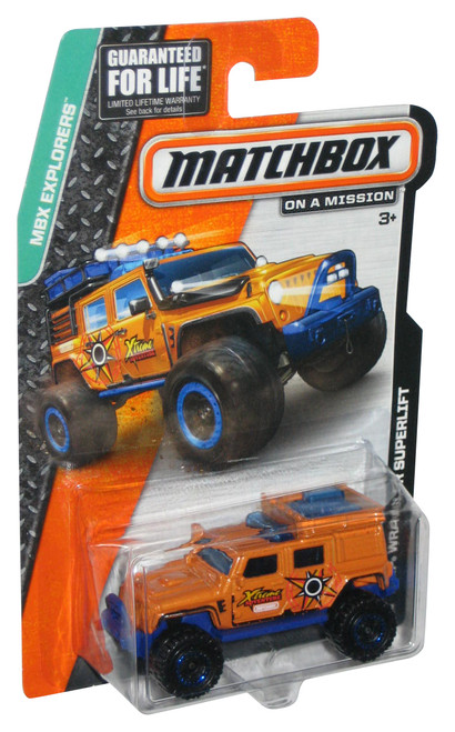 Matchbox MBX Explorers (2014) Orange Jeep Wrangler Superlift Toy 102/120 - (Dented Plastic)