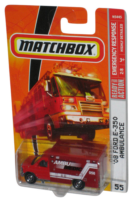 Matchbox Emergency Response 2/8 (2008) Red '08 Ford E-350 Ambulance Toy #55