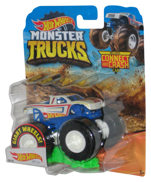 Hot Wheels Monster Trucks (2019) White Toy Truck #28/50 w/ Connect & Crash Car