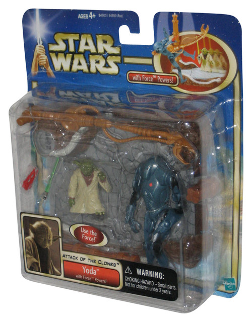 Star Wars Attack of The Clones (2002) Hasbro Yoda & Super Battle Droid Figure Set - (Creased Card)