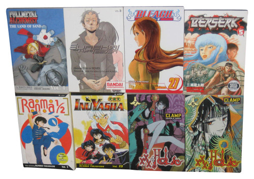 Anime Manga Paperback Book Lot - (8 Books) - Clamp, Berserk, Bleach, Ranma 1/2, Inuyasha & More