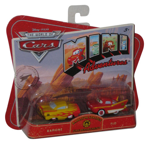 Disney Cars Mini Adventures Flo & Ramone Radiator Springs Die Cast Toy Car Set - (Plastic Has Dent)