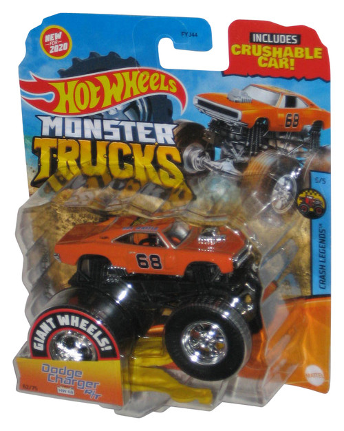 Hot Wheels Monster Trucks (2020) Dodge Charger R/T Orange Crash Legends Toy 62/75