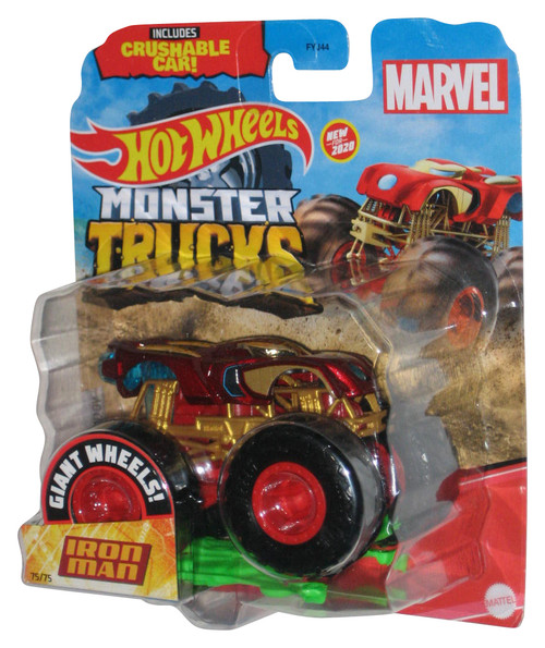 Hot Wheels Monster Trucks (2020) Marvel Iron Man Red Die-Cast Toy Truck 75/75 - (Plastic Slightly Loose From Card)