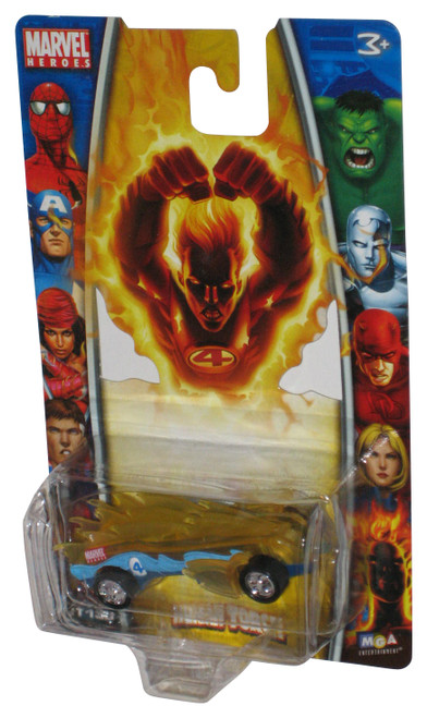 Marvel Heroes MGA Fantastic Four Human Torch (2006) Blue & Yellow Toy Car HT130 - (Dented Plastic)