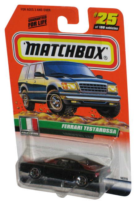 Matchbox Italian Stars (1999) Black Ferrari Testarossa Black Toy Car #25/100