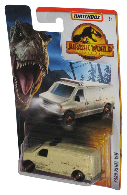 Matchbox Jurassic World Dominion (2022) Tan Ford Panel Van Toy - (Plastic Partially Loose From Card)