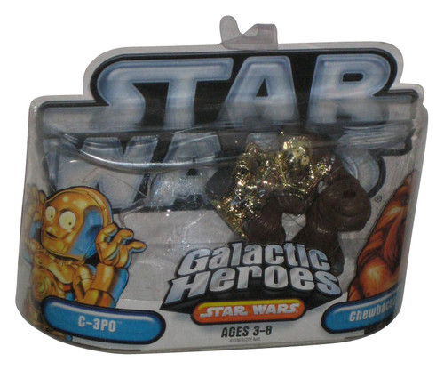 Star Wars Galactic Heroes (2004) Chewbacca & C-3PO Hasbro Toy Figure Set - (Dented Plastic)