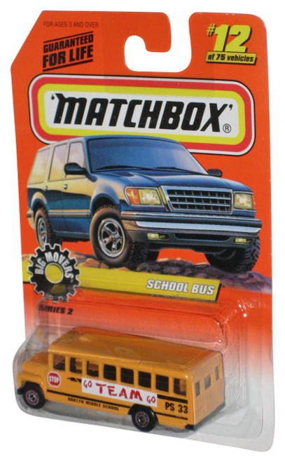 Matchbox Big Movers (1997) Yellow School Bus Go Team Die-Cast Toy #12/75