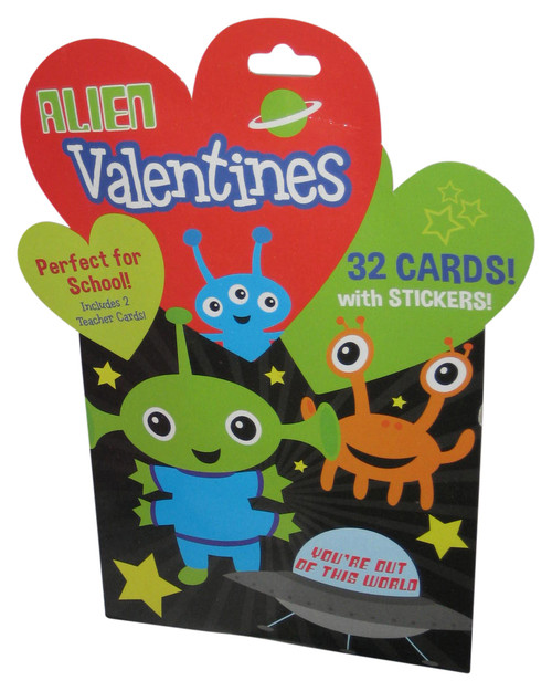 Alien Valentines Perfect For School - 32 Cards w/ Stickers & Teacher Cards