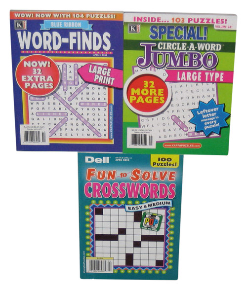 Lot of 3 Crossword Puzzle Books - (Kappa Word-Finds / Circle-A-Word Jumbo / Dell Fun To Solve)