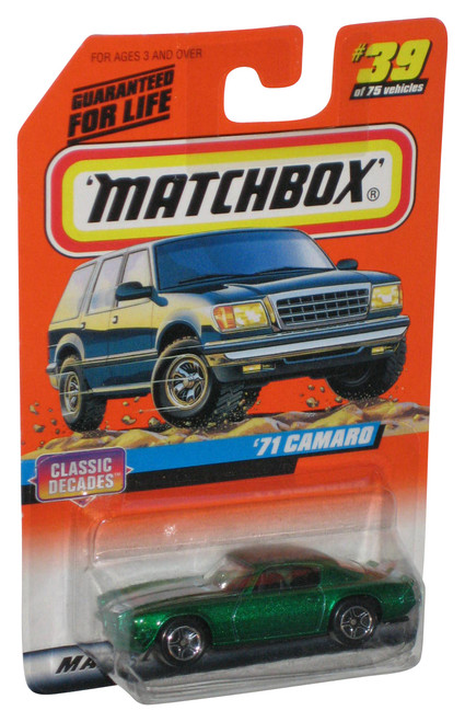 Matchbox Classic Decades (1997) Green '71 Camaro Toy Car #39/75 - (Dented Plastic)