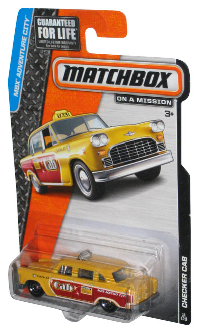 Matchbox MBX Adventure City (2014) Yellow Checker Cab Toy Car 11/120